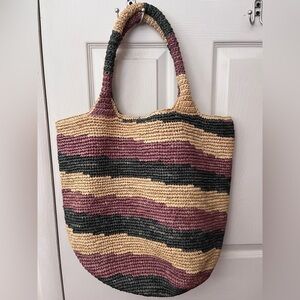 Haute Hippie Striped Woven Raffia Tote